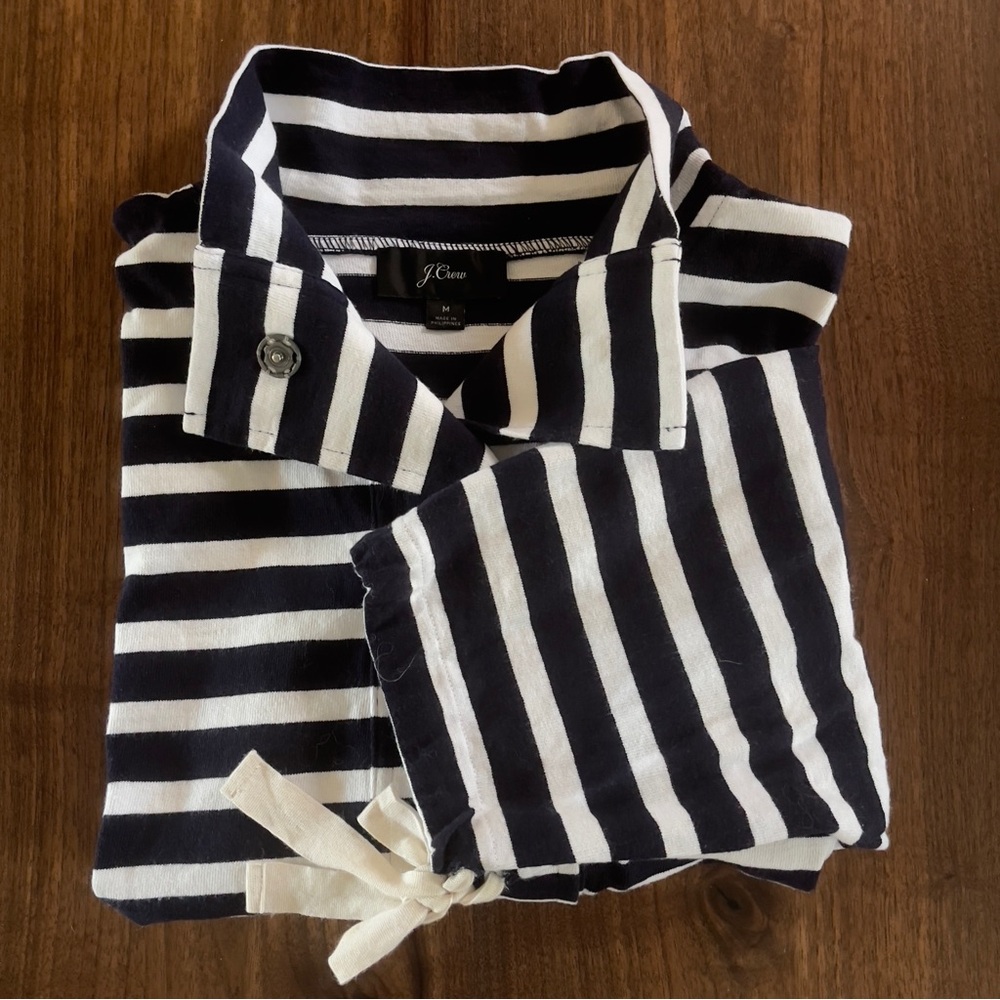 J.Crew Navy Off-White Striped Tie-Sleeve Top Size Medium